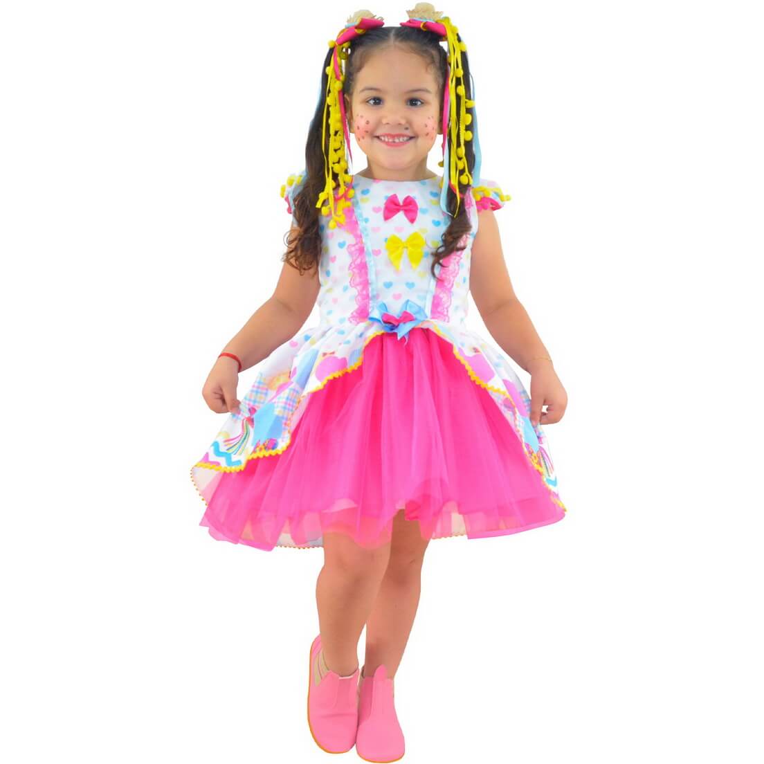 Vestido infantil Festa Junina São Joao Quadrilha Tule Rosa