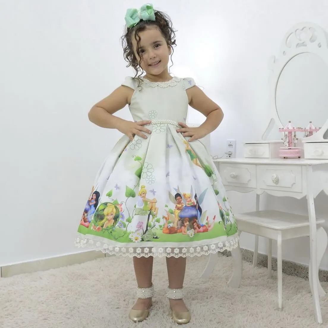 Vestido infantil tema da fada Sininho - Tinker Bell - Outlet