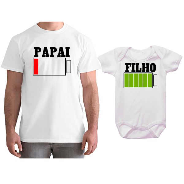Kit Camiseta e Body Tal Pai Tal Filho Bateria Carregando CA0742
