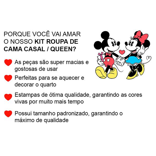 Kit Jogo de Cama Queen Minnie Laço Poá - 4 Peças