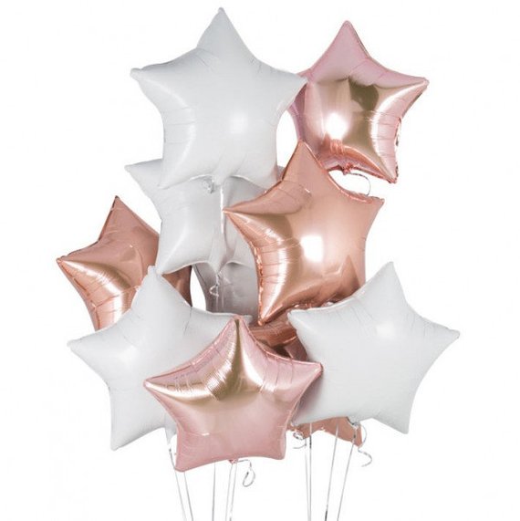 Kit 10 Balões Estrela Candy e Metalizada Branco e Ouro Rosé