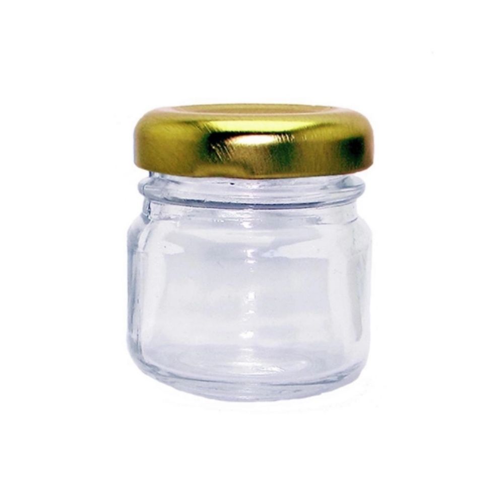 Mini Pote de Vidro Geleinha Com Tampa Metálica 30 ml.