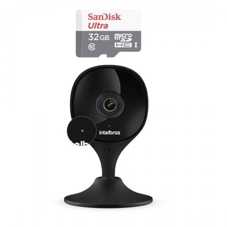 Câmera Wi-fi Imx Black Intelbras Mibo + Cartão Sd 32gb Ultra