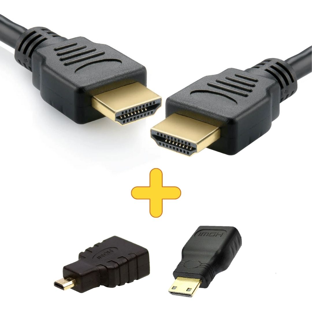Cabo HDMI 1.5m com Kit Adaptadores Micro HDMI e Mini HDMI