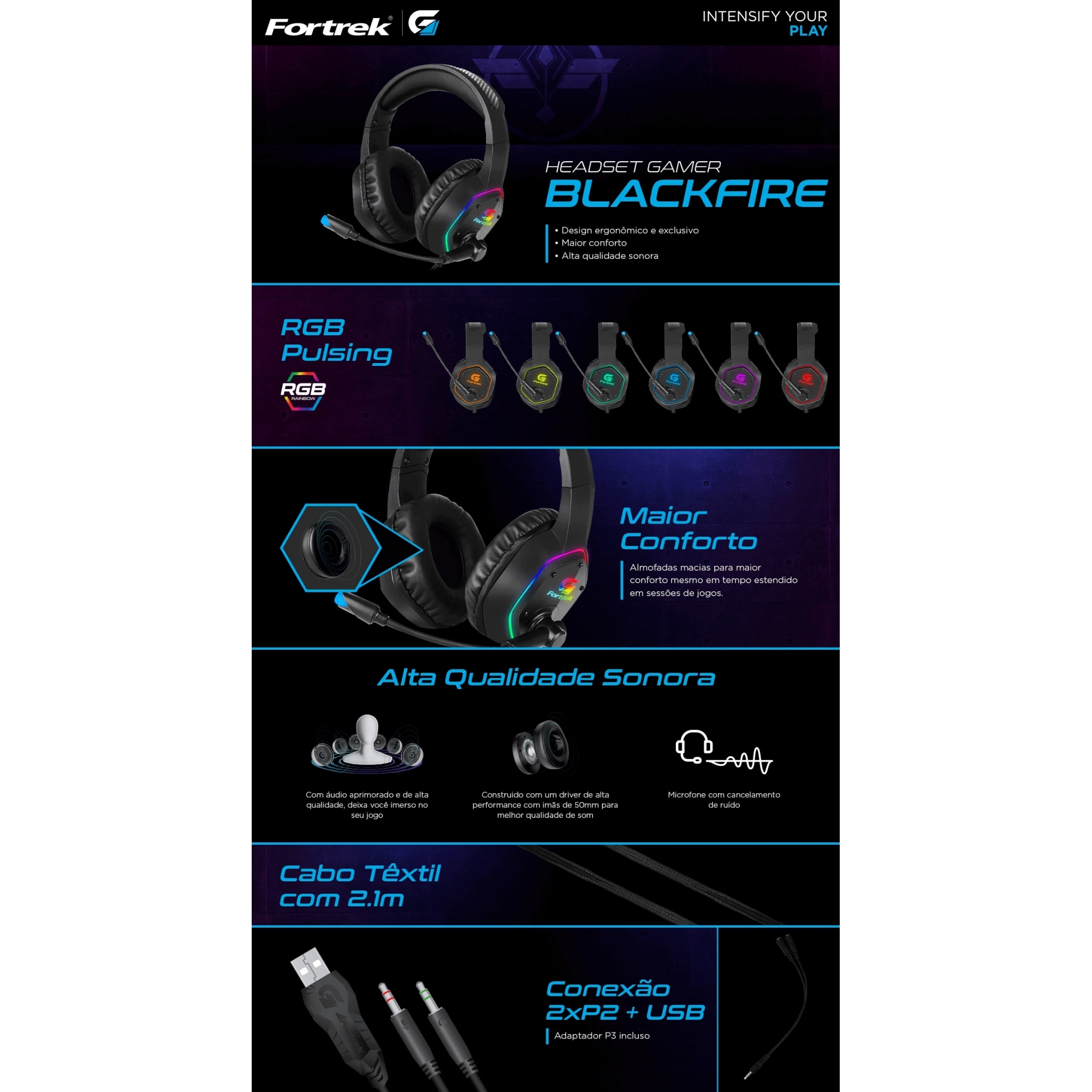 Kit Headset Gamer BlackFire Fortrek + Mouse Raptor Fortrek - Foto 2