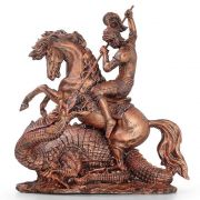 Estátua São Jorge com Cavalo e Dragão Ogum Decorativo cor Bronze