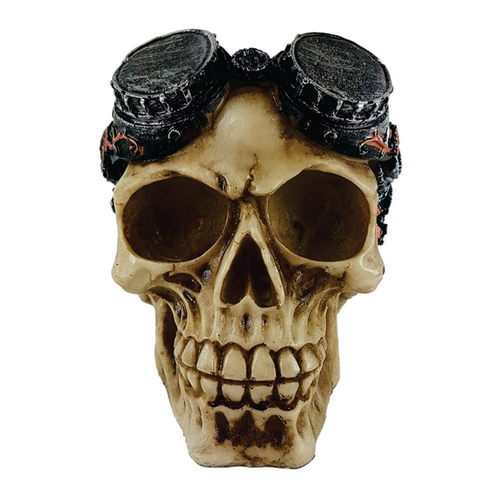Cranio Caveira Engrenagem Halloween Estatua Enfeite Resina