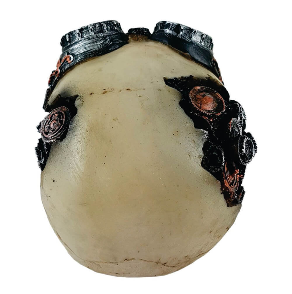 Cranio Caveira Engrenagem Halloween Estatua Enfeite Resina