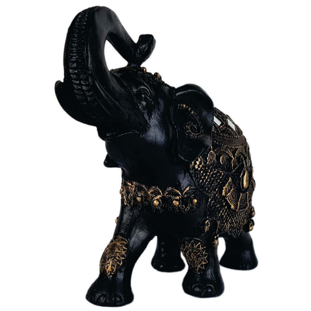 Elefante da sorte grande estilizado resina preto