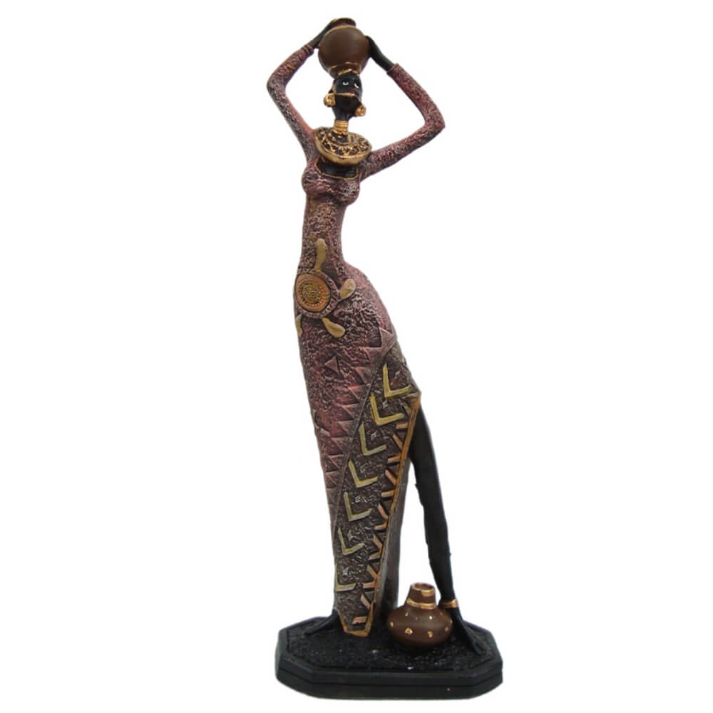Estátua Africana Com Vaso Decoração em resina Grande