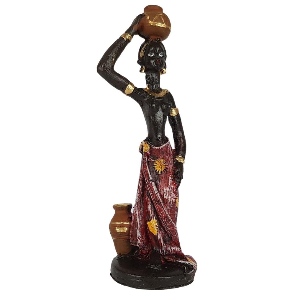Estátua Africana Com Vaso Na Cabeca Pequeno