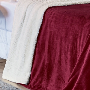 Cobertor Fênix Queen Sherpa Pele de Carneiro + Mantinha Flannel 1 Peça - Vinho