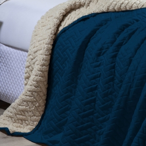 Cobertor Sibéria Queen Microfibra e Sherpa Lã de Carneiro 1 Peça -  Azul Marinho