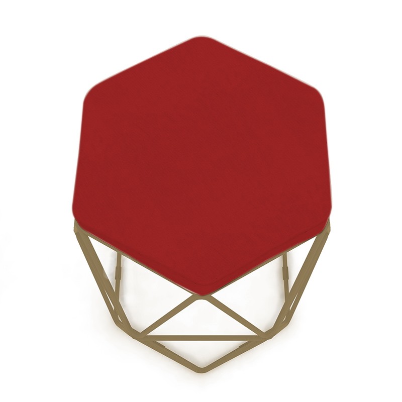 Kit 3 Puffs Aramado Hexagonal Base de Ferro Cobre Suede Vermelho - Sheep Estofados
