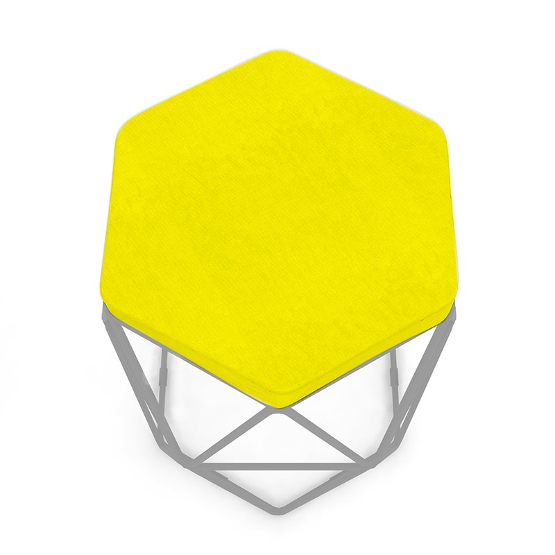 Kit 3 Puffs Aramado Hexagonal Base de Ferro Cinza Suede Amarelo - Sheep Estofados