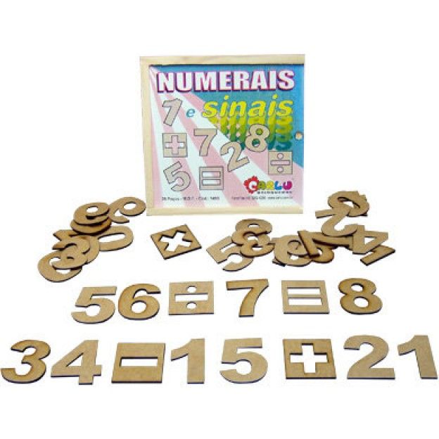 Numerais e Sinais 35 Peças em M.D.F.  - Alegria Brinquedos