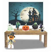 Kit Display de chão totens Halloween 6 Pçs + Painel 200x150 cm
