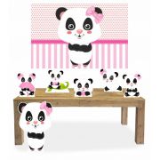 Kit Display de chão totens Panda Rosa 6 Pçs + Painel 150x100m