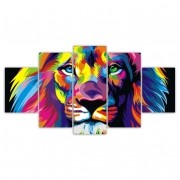 Quadros Decorativos Mosaico Leão Colorido Sala Quarto + cores