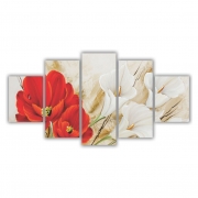 Quadros Decorativos Floral Buquê Copo de Leite + Flor Vermelha