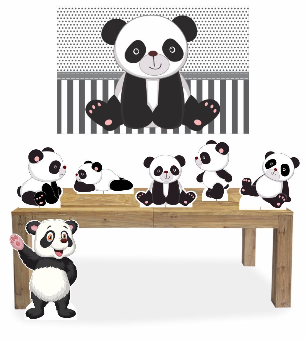 Kit Display de chão totens Panda 6 Pçs + Painel 200x150m