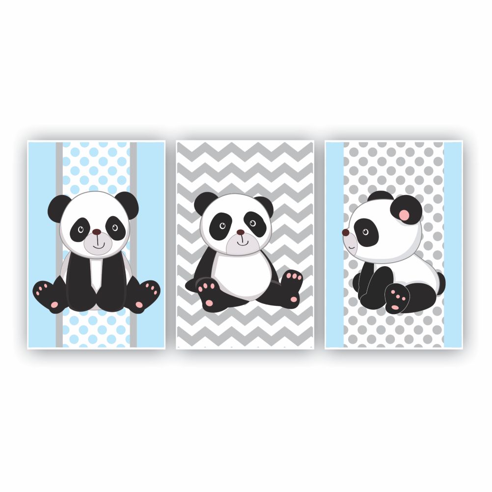 Quadros Decorativos quarto Infantil Panda Azul