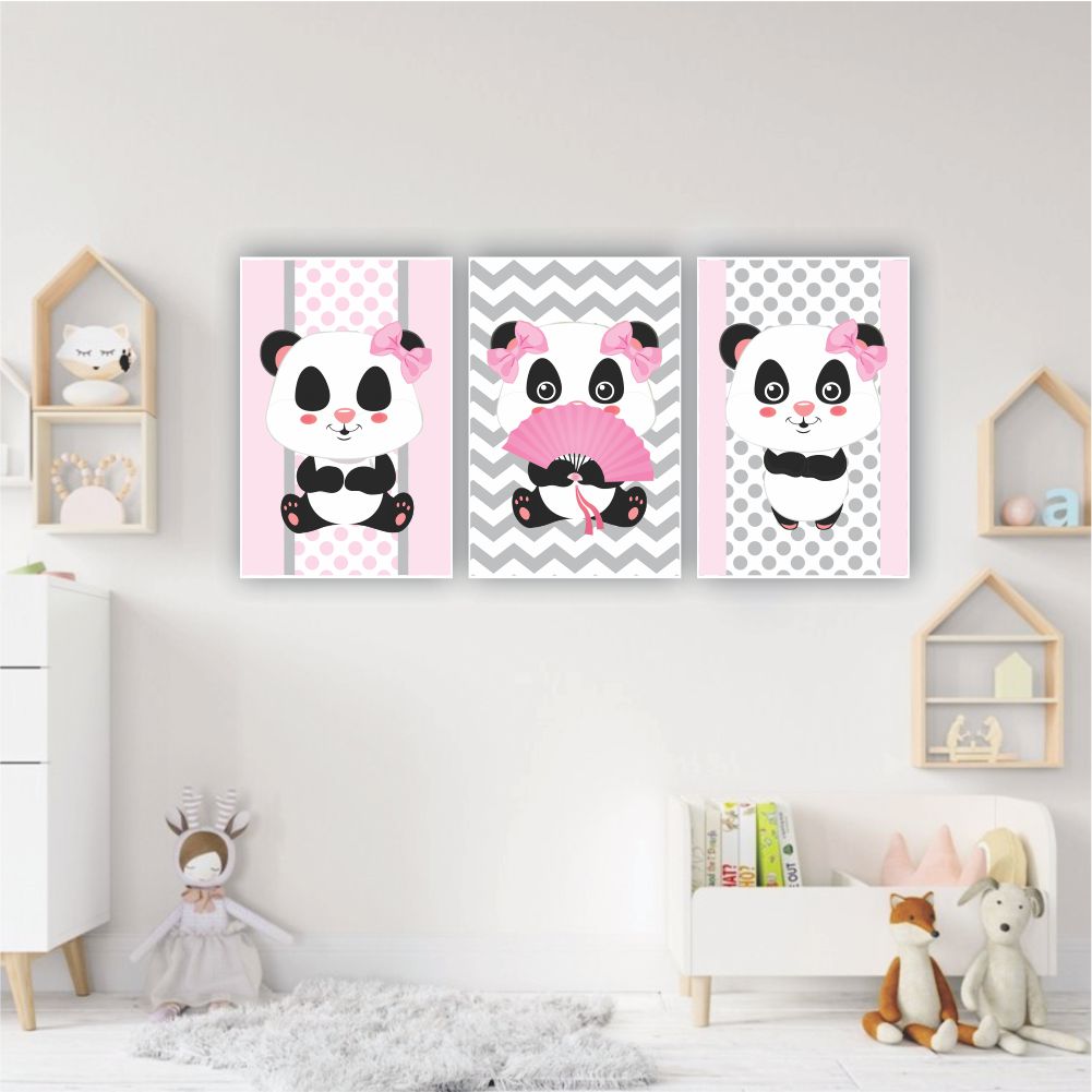 Quadros Decorativos quarto Infantil Panda Rosa