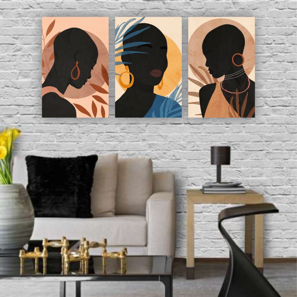 Quadros Decorativos quarto Mulheres Negras Silhueta Artistica 60x40