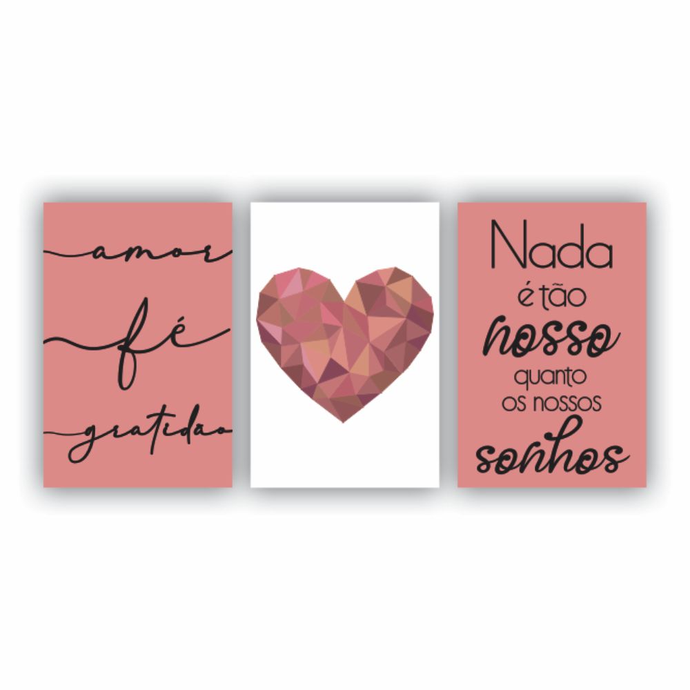 Quadros Decorativos quarto frases Amor Fé Gratidão Coração Rose Escrito Preto