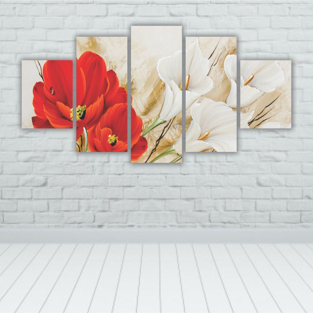 Quadros Decorativos Floral Buquê Copo de Leite + Flor Vermelha