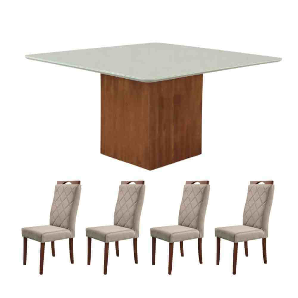 Mesa de Jantar Quadrada Alice Com 4 Cadeiras Lisboa - 90x90cm