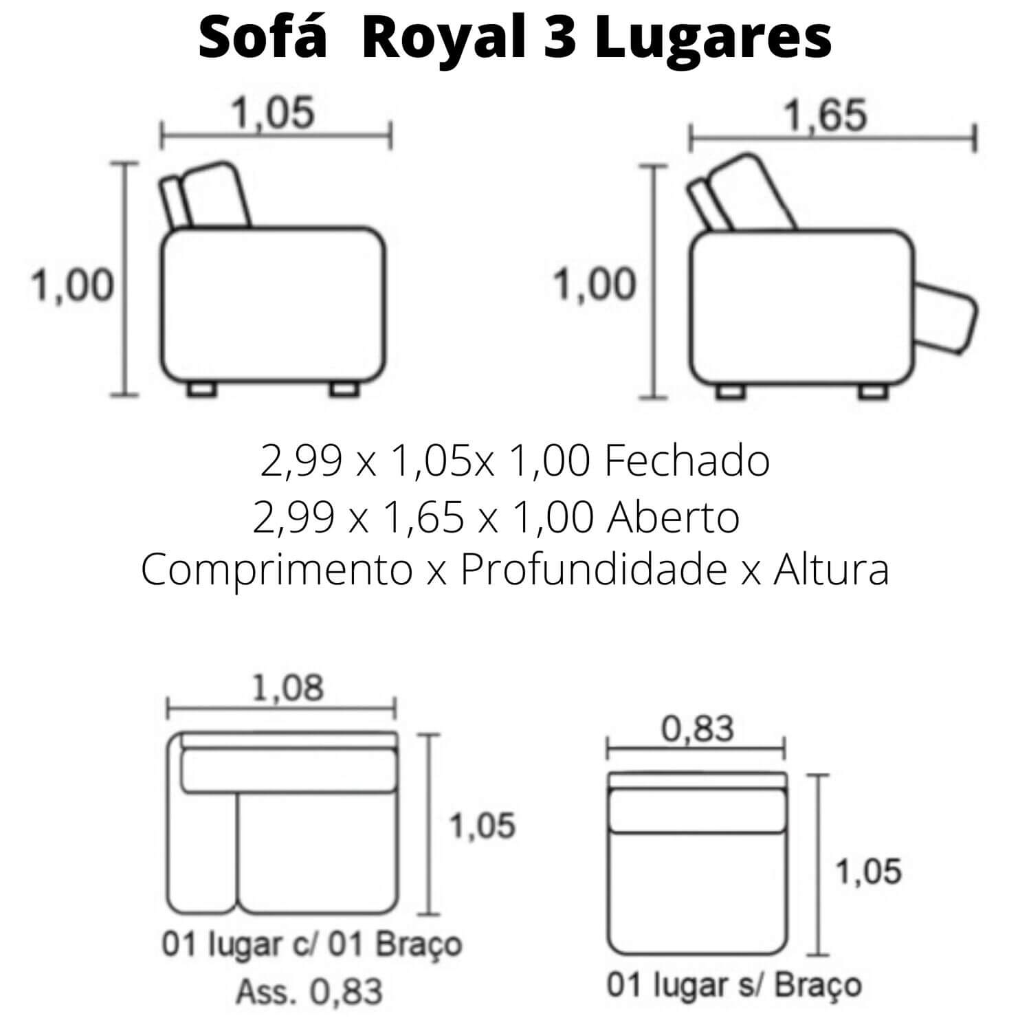 Sofá Retrátil Elétrico de Couro 299cm - Royal  - Formato Móveis e Decorações