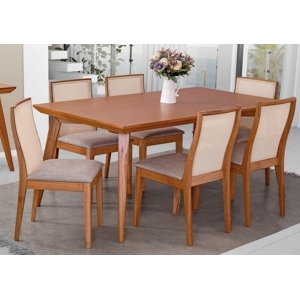 Conjunto Mesa de Jantar Elegance (180cm) Tampo de Madeira -  6 Cadeiras Arizona - Amendoa