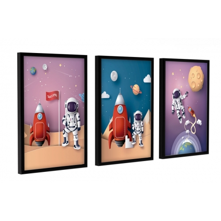3 Quadros Decoração Quarto Infantil Foguete Astronauta Kids