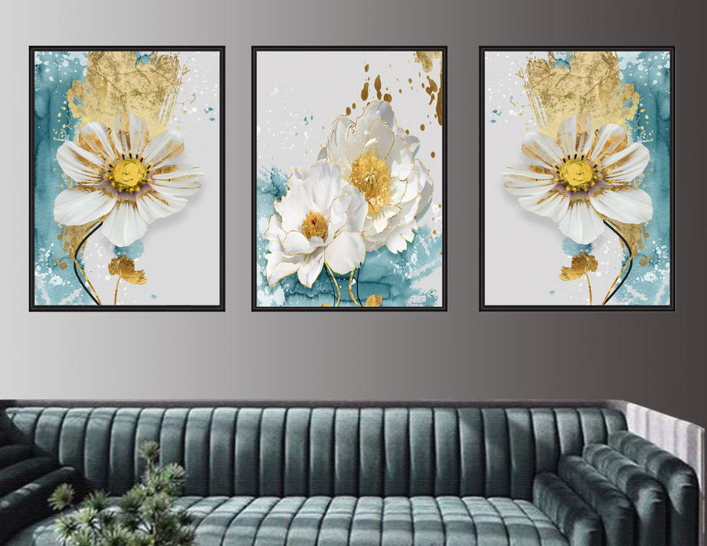 3 Quadros decorativos para Sala Quarto Com Moldura Floral lindas Margaridas