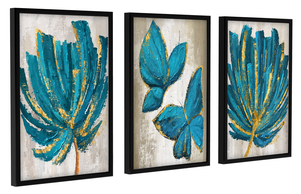 Quadros decoração De Parede Sala Quarto Trio Flores E Borboletas Azuis