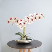 Arranjo com 2 Orquídeas Artificiais Tigre no Vaso Prateado  |Formosinha