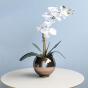 Arranjo Orquídea Artificial Branca no Vaso Bronze P| Formosinha