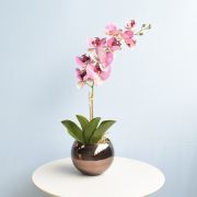 Arranjo Orquídea Artificial Rosa no Vaso Bronze M | Formosinha