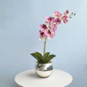 Arranjo Orquídea Artificial Rosa no Vaso Prateado M | Formosinha