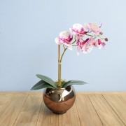 Arranjo Orquídea Artificial Tigre no Vaso Vidro Bronze | Formosinha