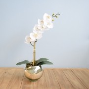 Arranjo de Orquídea de Silicone Branca no Vaso Prateado | Formosinha