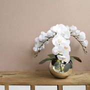 Arranjo Orquídeas de Silicone Brancas no Vaso Prateado | Formosinha