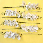 Flores Artificiais Kit com 6 Orquídeas de Silicone Brancas para Atacado