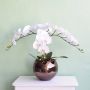 Flor Artificial Arranjo de 3 Orquídeas Silicone Brancas no Vaso Vidro Bronze | Formosinha