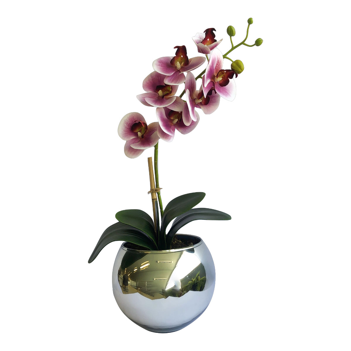 Arranjo de Orquídea Artificial Rosa no Vaso Prateado M | Formosinha
