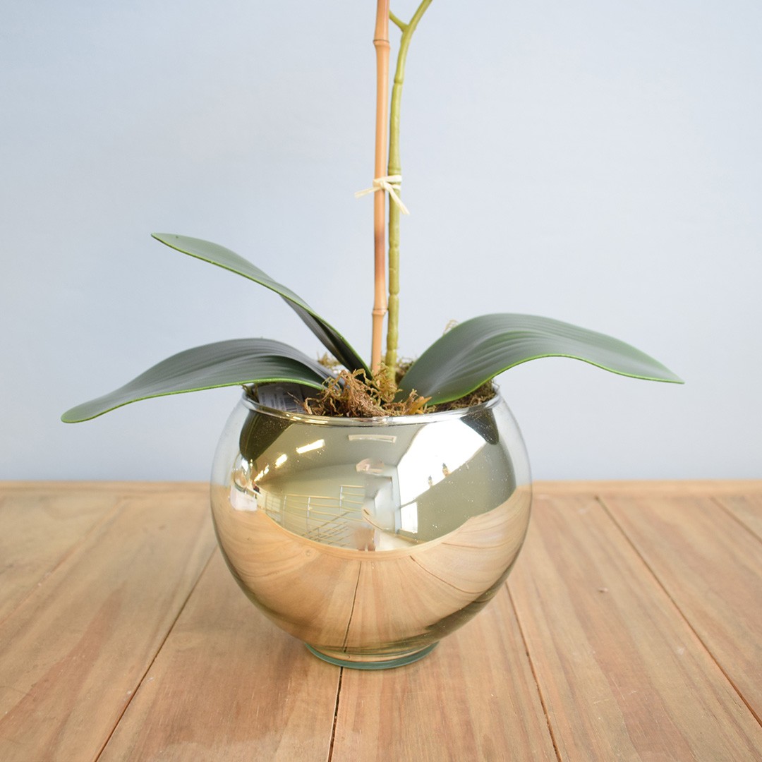 Arranjo Orquídea Artificial Tigre no Vaso Prateado | Formosinha
