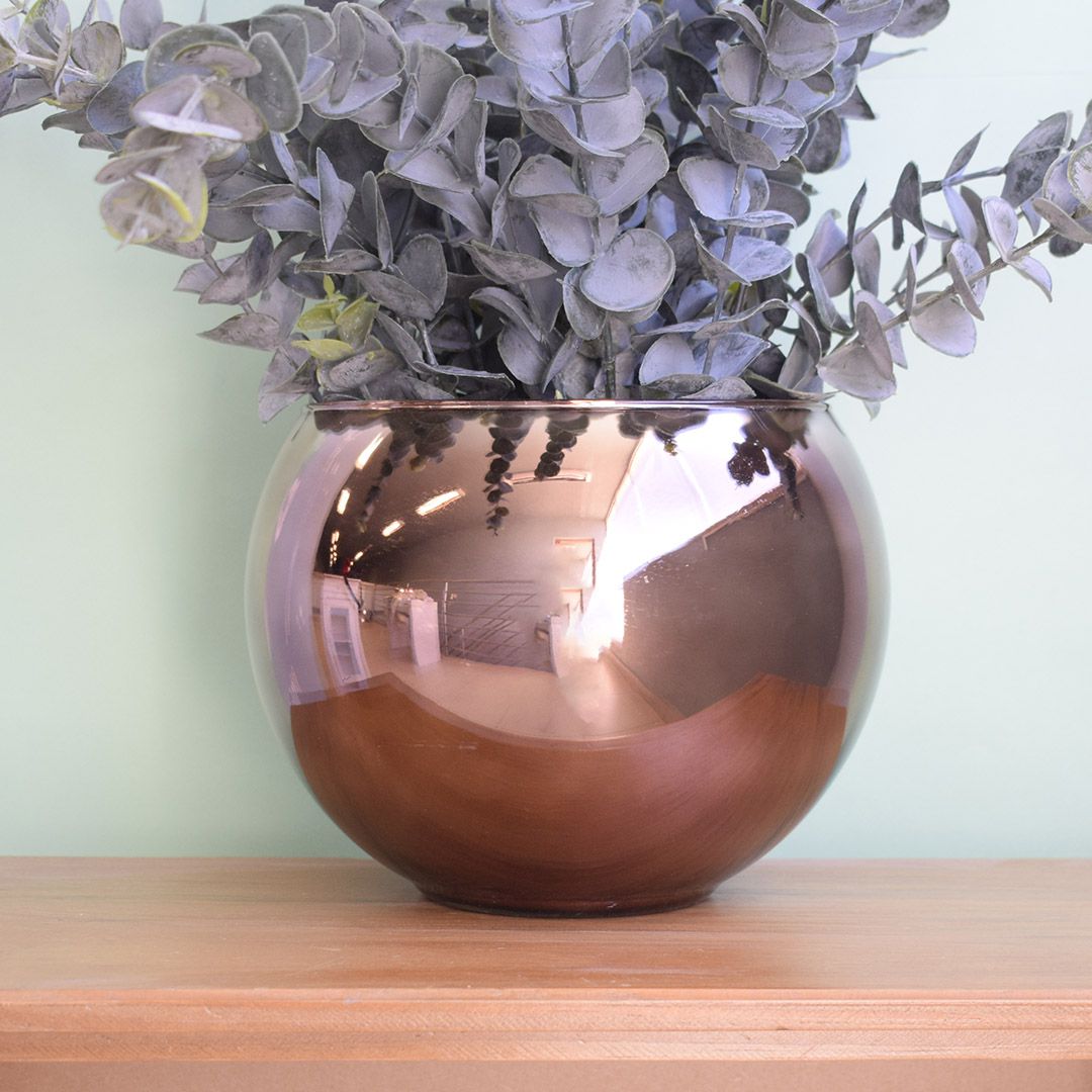 Flores artificiais Arranjo de Eucaliptos no Vaso de Vidro Bronze Envelhecido | Linha permanente Formosinha