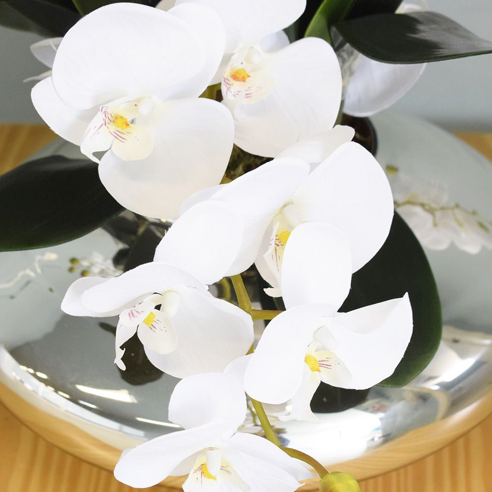 Arranjo de Orquídeas Artificiais no Vaso Prateado | Formosinha