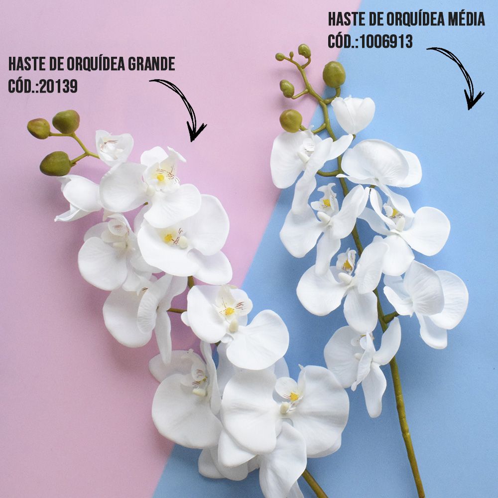 Flor Artificial Haste de Orquídea Média Branca Aveludada| Formosinha